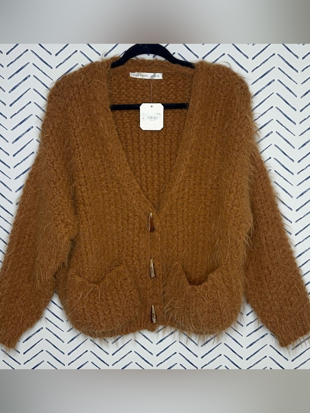 NWT Altar’d State Slouchy Fuzzy Toggle Cardigan Brown Orange Size Small